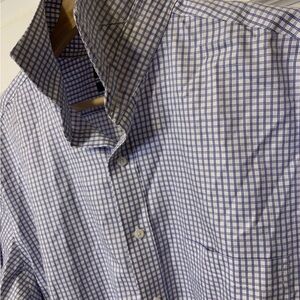 Hart Schaffner Marx mens sz 17/35 Blue and White Plaid‎ Shirt